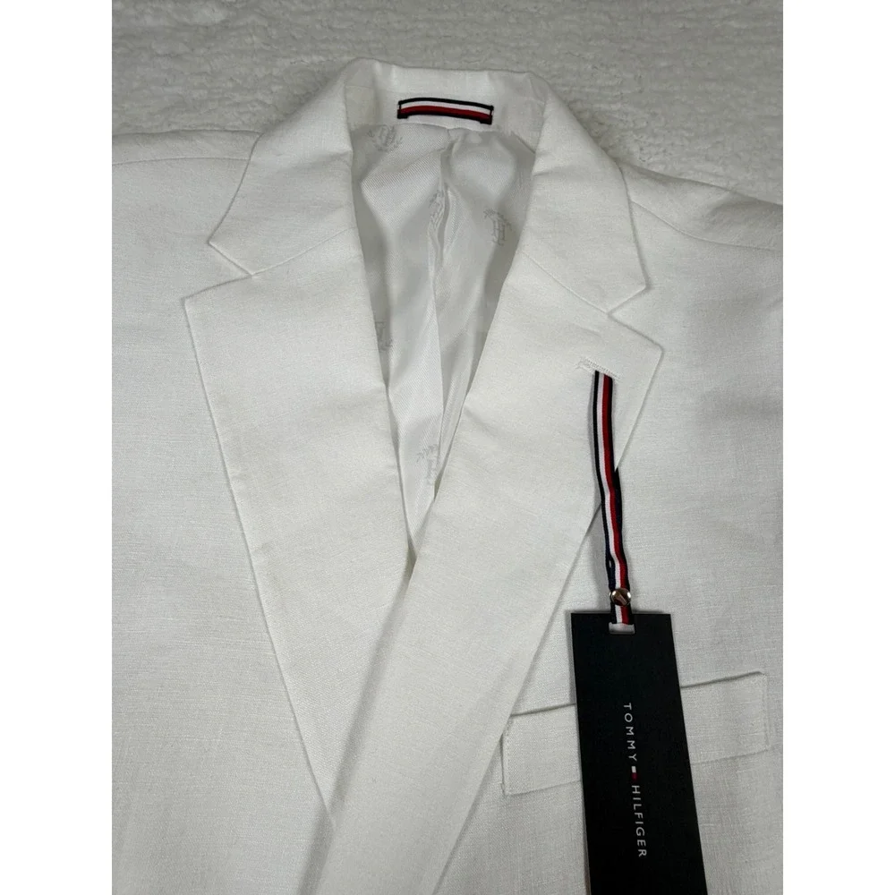 Tommy Hilfiger Mens Modern Fit Linen Sport Coat Blazer 40R White Solid NWT